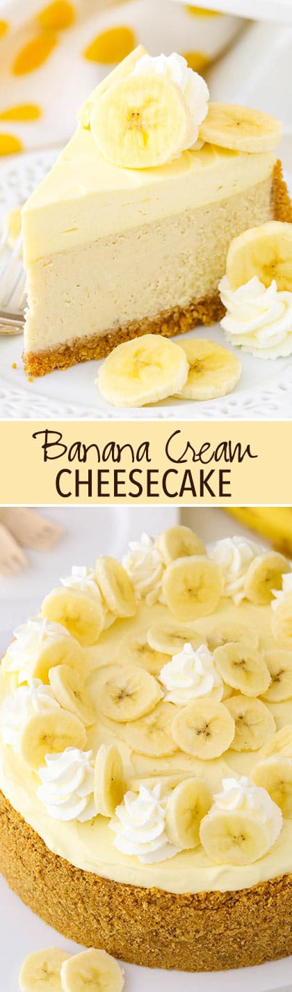 Banana Cream Cheesecake - a creamy banana cheesecake with banana bavarian cream! Amazing!