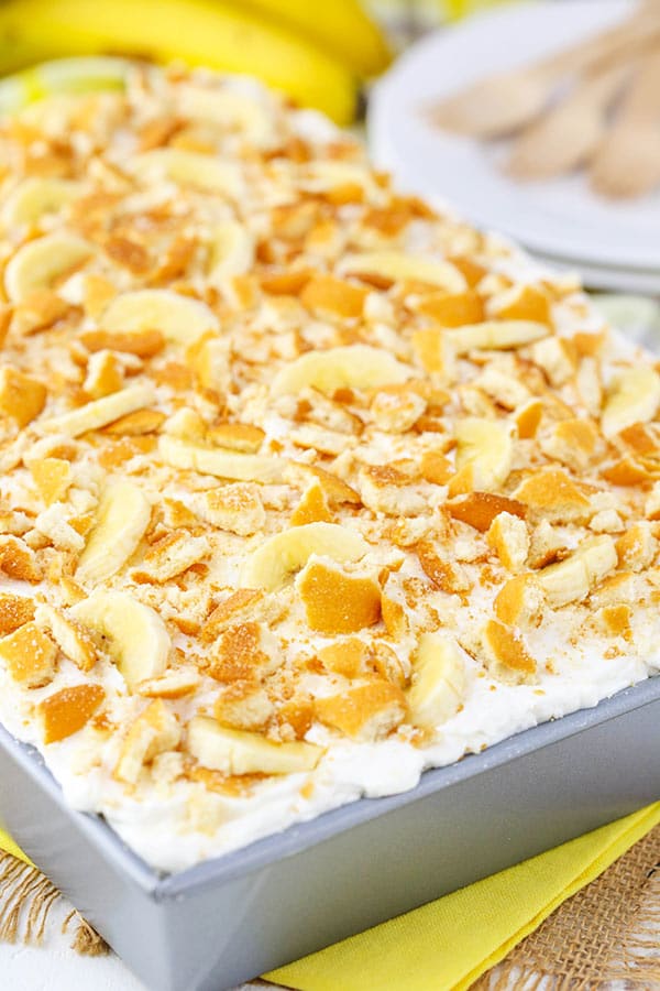 Banana Pudding Poke Cake in pan