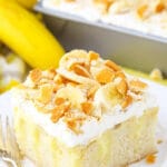 slice of Banana Pudding Poke Cake on plate