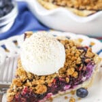 slice of Blueberry Crumb Cheesecake Pie