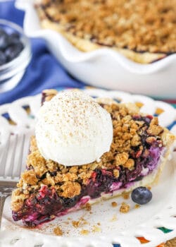 slice of Blueberry Crumb Cheesecake Pie