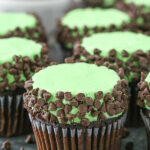 close up image of Mint Chocolate Chip Cupcakes