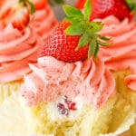 image of Strawberries and Cream Cupcakes with bite taken out