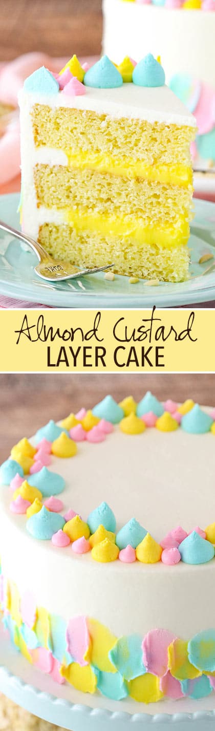 Almond Custard Layer Cake - moist almond cake, creamy almond custard and almond buttercream!