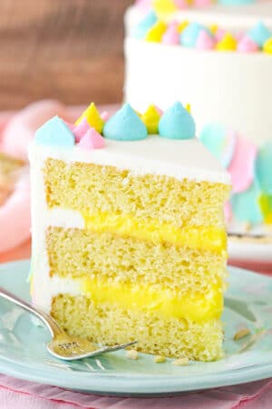 upright image of Almond Custard Layer Cake slice