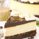 Baileys Brownie Cheesecake slice on plate