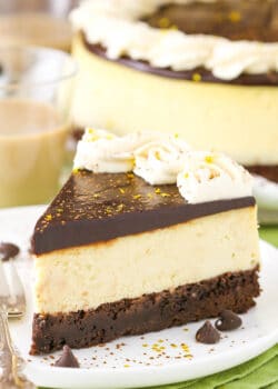 Baileys Brownie Cheesecake slice on plate