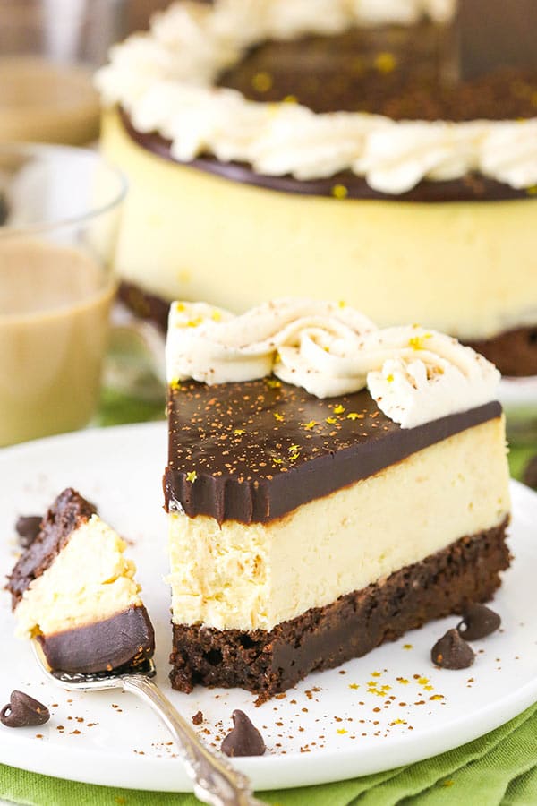 slice of Baileys Brownie Cheesecake