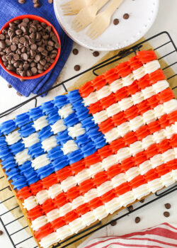 overhead image of Flag Chocolate Chip Cookie Cake