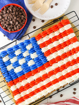 overhead image of Flag Chocolate Chip Cookie Cake