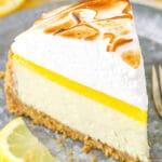 close up image of Lemon Meringue Cheesecake slice