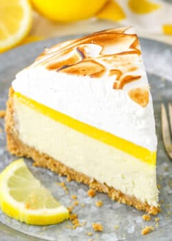 close up image of Lemon Meringue Cheesecake slice