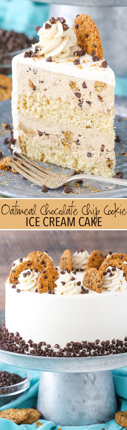 Oatmeal Chocolate Chip Cookie Ice Cream Cake Pinterest image.