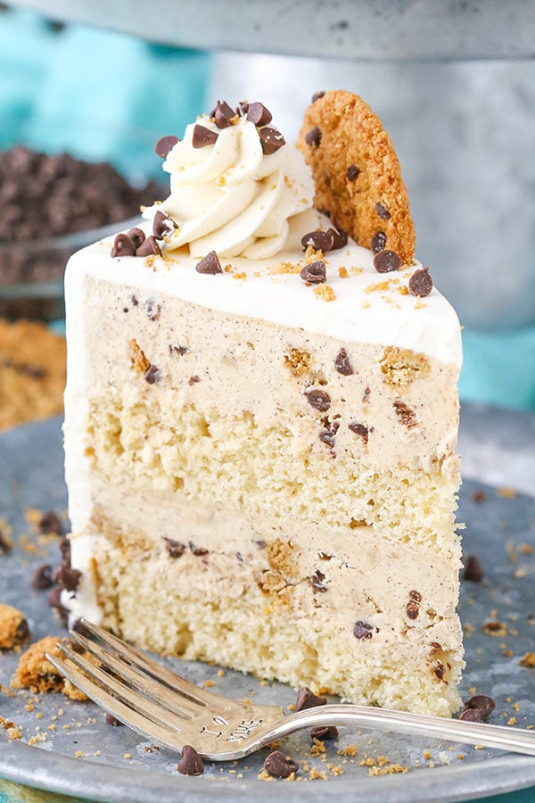 upright slice of Oatmeal Chocolate Chip Cookie Ice Cream Cake
