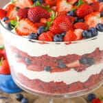 Red Velvet Berry Trifle in glass dish