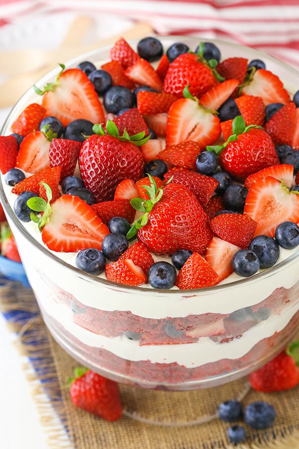 overhead view of Red Velvet Berry Trifle