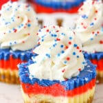 Red, White and Blue Mini Cheesecakes with bite taken out