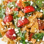 overhead image of Strawberry Feta Balsamic Pasta Salad