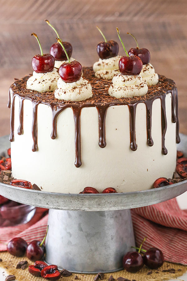 Black Forest Cake - layers of moist chocolate cake, whipped cream, cherries and cherry liqueur! Completely from scratch!