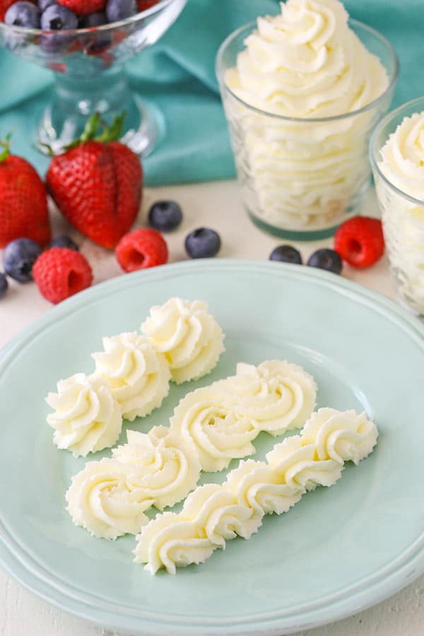 Stabilized Mascarpone Whipped Cream! Perfect for frosting cakes, topping cupcakes or even serving with fruit!