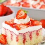 slice of Strawberry Poke Cake