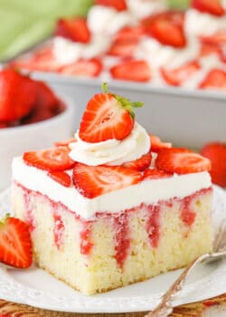 slice of Strawberry Poke Cake