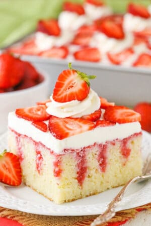 slice of Strawberry Poke Cake