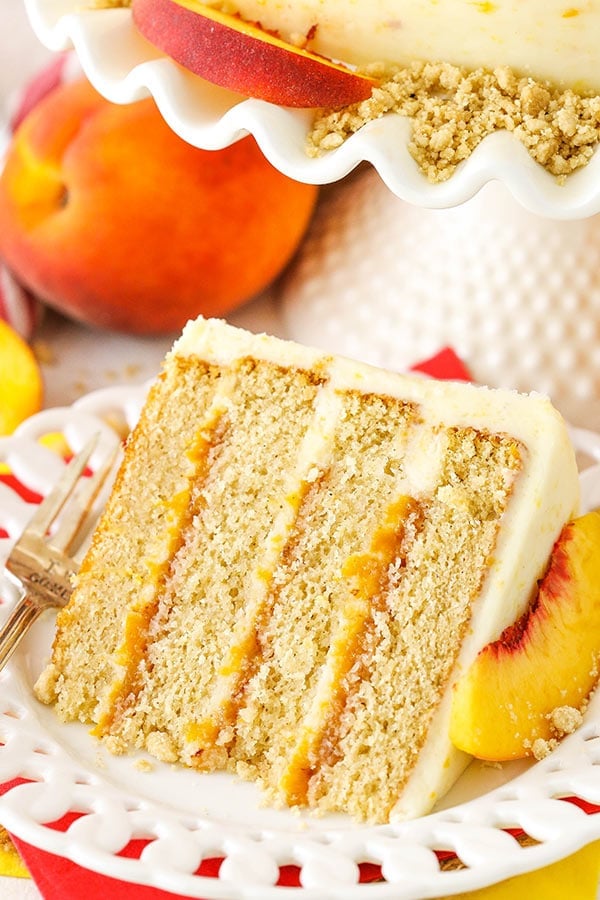 slice of Brown Sugar Layer Cake with Peach filling