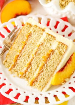 slice of Brown Sugar Layer Cake with Peach Filling