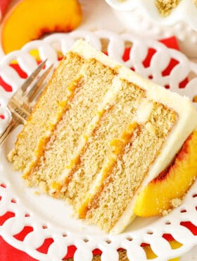 slice of Brown Sugar Layer Cake with Peach Filling