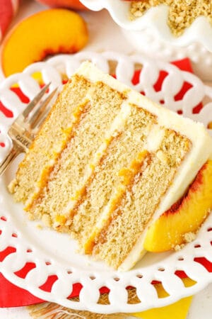 slice of Brown Sugar Layer Cake with Peach Filling