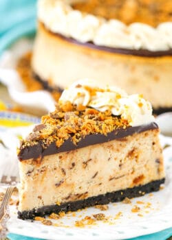 slice of Butterfinger Cheesecake on plate
