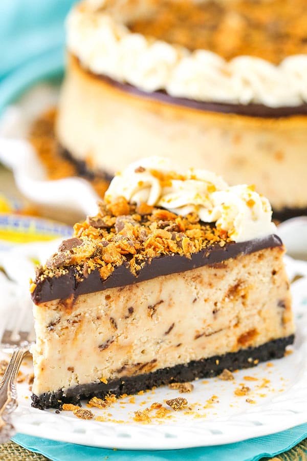 slice of Butterfinger Cheesecake on plate