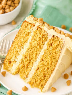 close up of slice of Butterscotch Layer cake