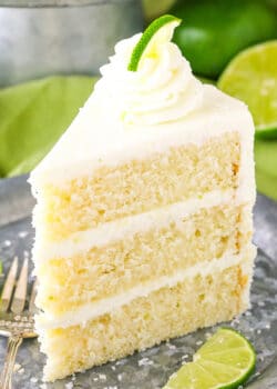 upright slice of Margarita Layer Cake on plate