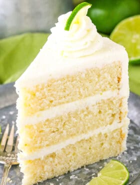 upright slice of Margarita Layer Cake on plate