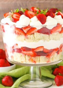 Strawberry Shortcake Trifle in trifle dish