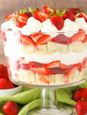 Strawberry Shortcake Trifle in trifle dish