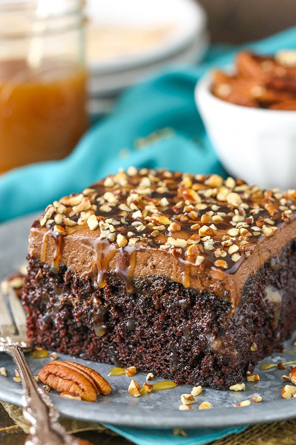 Best Chocolate Turtle Poke Cake