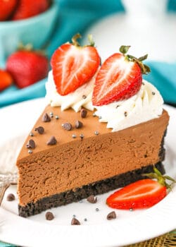 close up image of No Bake Chocolate Cheesecake