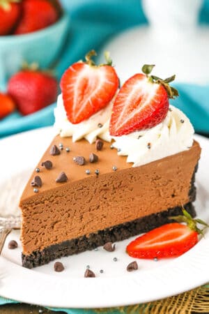 close up image of No Bake Chocolate Cheesecake