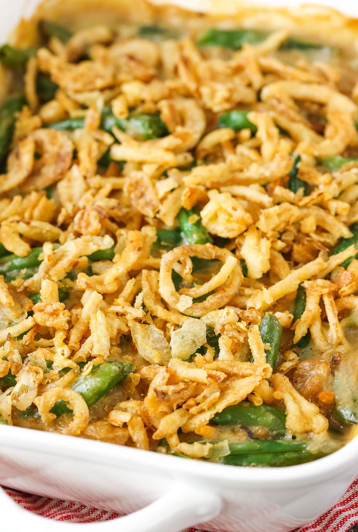 Campbell's green bean casserole with fried onions.