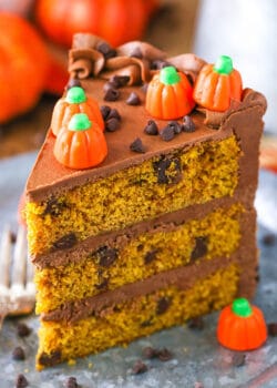 slice of Pumpkin Chocolate Chip Layer Cake