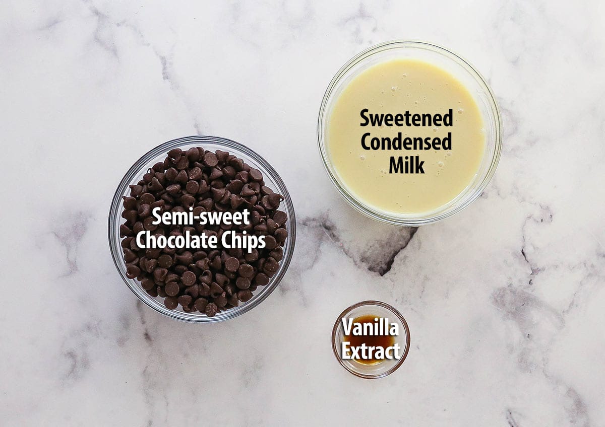 Ingredients needed to make easy fudge recipe
