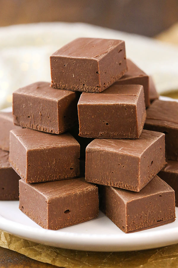 Chocolate Fudge stacked on a plate