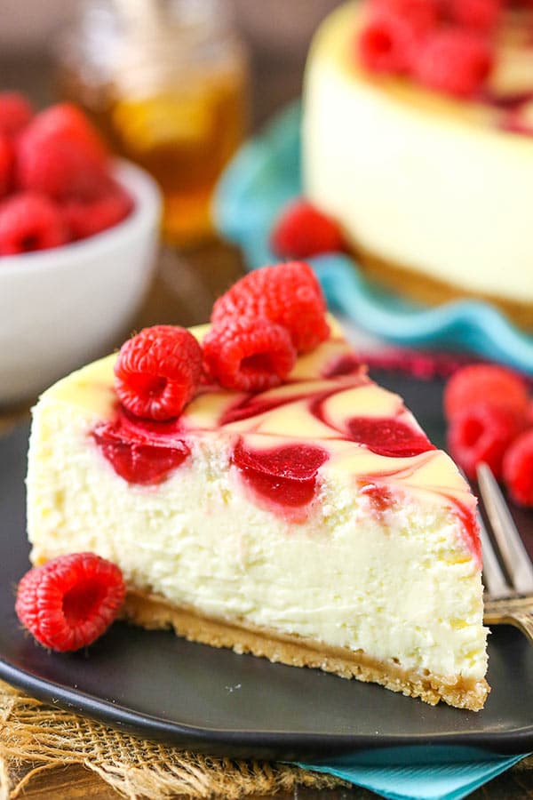 Raspberry Goat Cheese Cheesecake slice close up