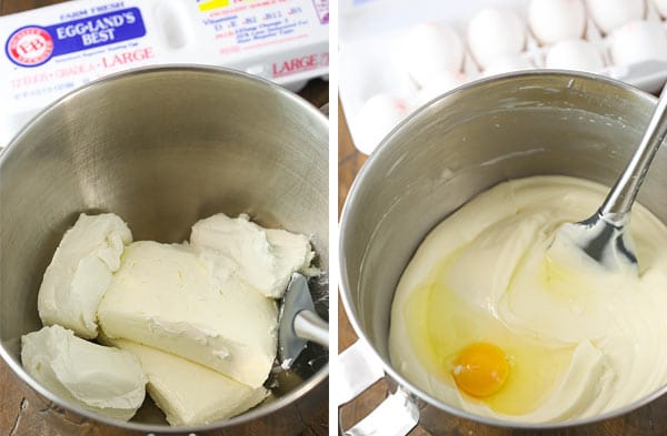 collage of making cheesecake filling