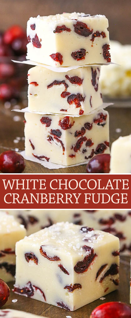 photo collage of White Chocolate Cranberry Fudge