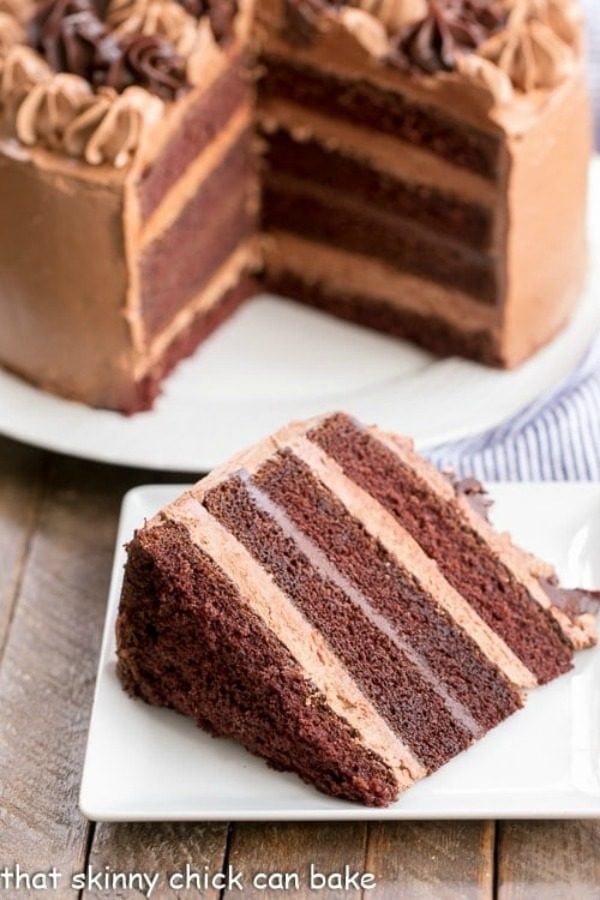 slice of chocolate fudge layer cake