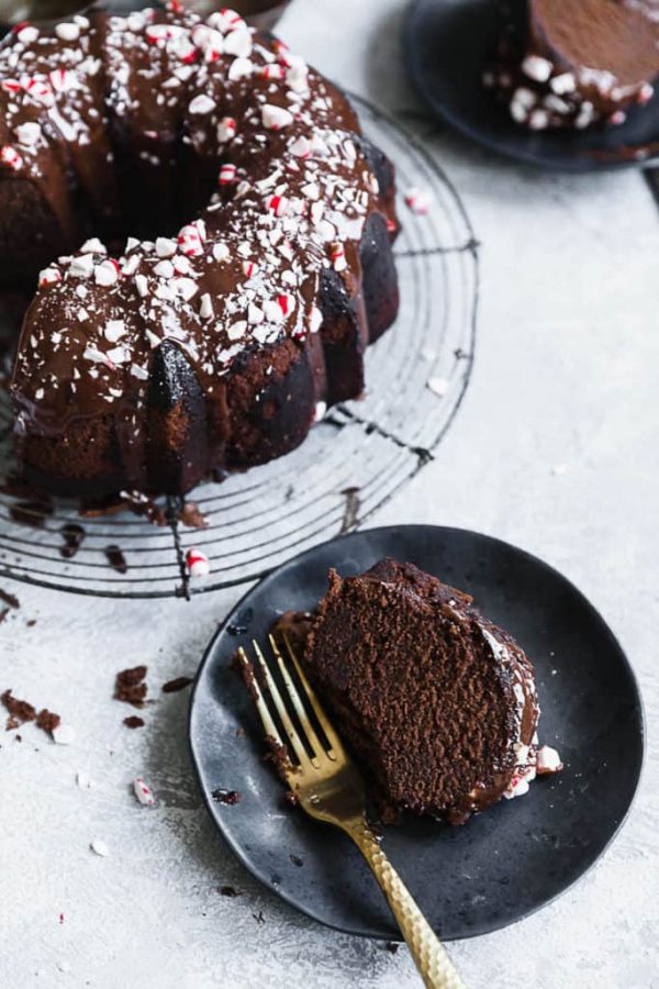 Ultimate Chocolate Pound Cake with Peppermint Ganache Glaze